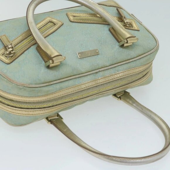 GUCCI GG Canvas Hand Bag Light Blue Gold Tone Auth ac2720 - Picture 11 of 15